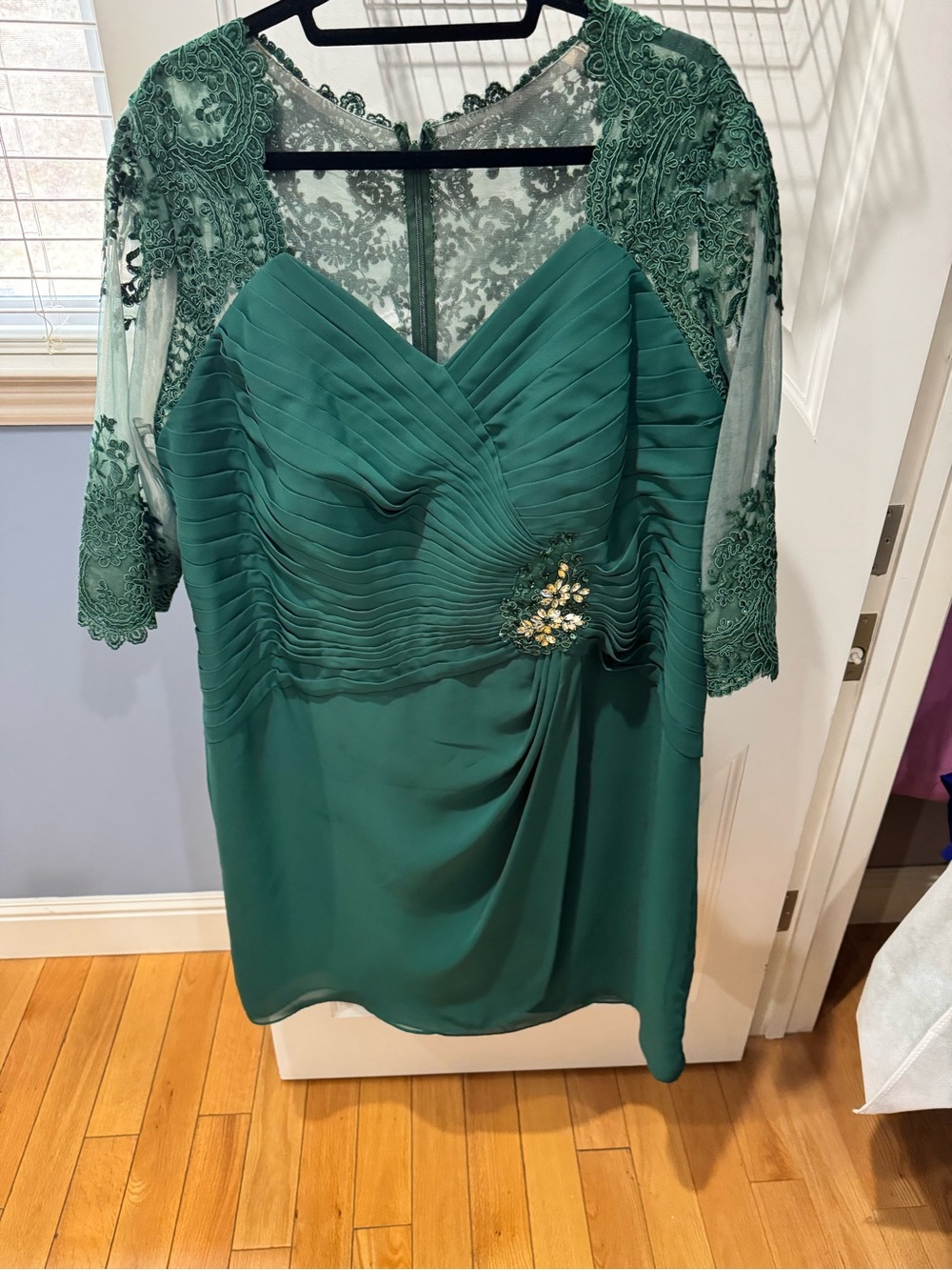 JJs House Emerald Green Lace Sleeve Cocktail Dress